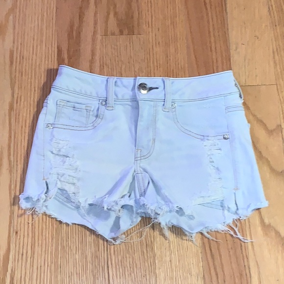 American Eagle Super Super Stretch Distressed Midi Shorts 00 - Picture 1 of 8